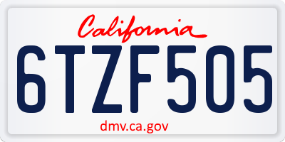 CA license plate 6TZF505