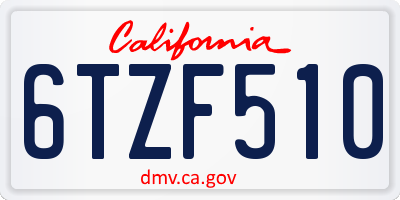 CA license plate 6TZF510