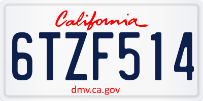 CA license plate 6TZF514