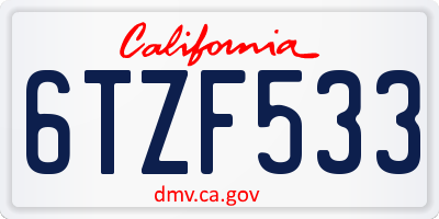 CA license plate 6TZF533