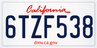 CA license plate 6TZF538