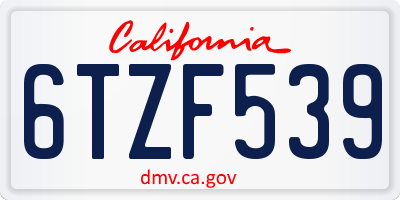 CA license plate 6TZF539