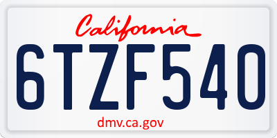 CA license plate 6TZF540