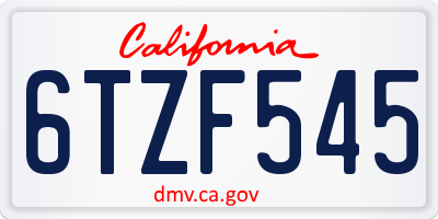 CA license plate 6TZF545