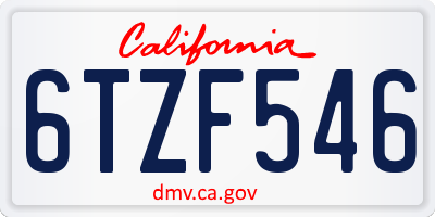 CA license plate 6TZF546