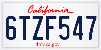CA license plate 6TZF547