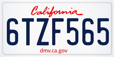 CA license plate 6TZF565
