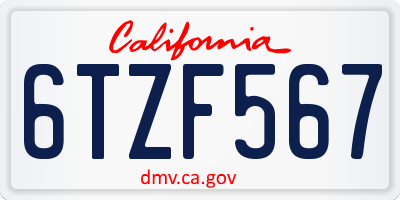 CA license plate 6TZF567