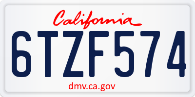 CA license plate 6TZF574