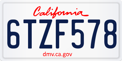 CA license plate 6TZF578