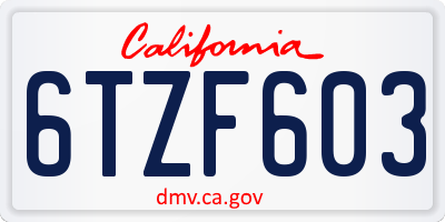 CA license plate 6TZF603