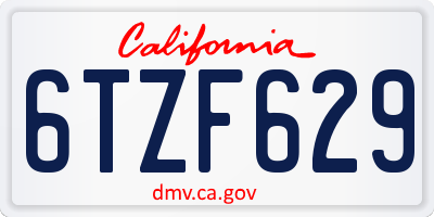 CA license plate 6TZF629