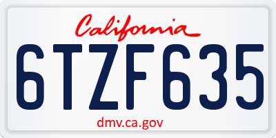 CA license plate 6TZF635