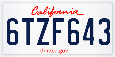 CA license plate 6TZF643