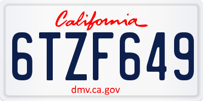 CA license plate 6TZF649