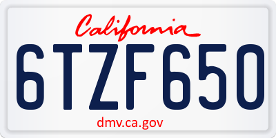 CA license plate 6TZF650