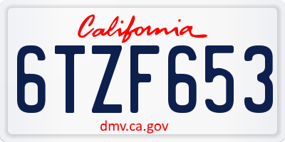 CA license plate 6TZF653