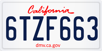 CA license plate 6TZF663