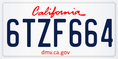 CA license plate 6TZF664
