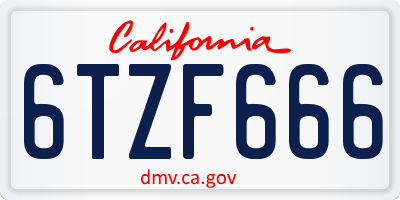 CA license plate 6TZF666