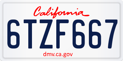 CA license plate 6TZF667