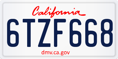 CA license plate 6TZF668