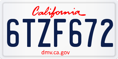 CA license plate 6TZF672