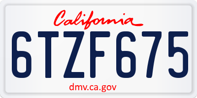 CA license plate 6TZF675