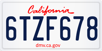 CA license plate 6TZF678