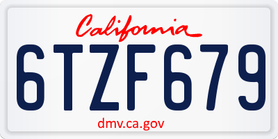 CA license plate 6TZF679