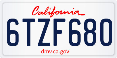 CA license plate 6TZF680