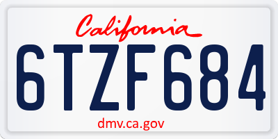 CA license plate 6TZF684