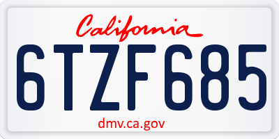 CA license plate 6TZF685