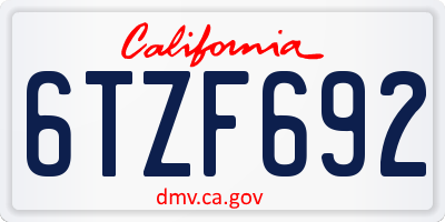 CA license plate 6TZF692