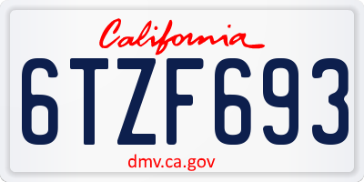 CA license plate 6TZF693