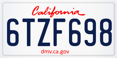 CA license plate 6TZF698