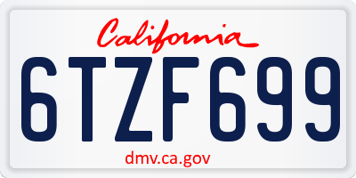 CA license plate 6TZF699