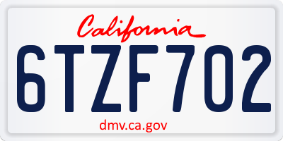 CA license plate 6TZF702