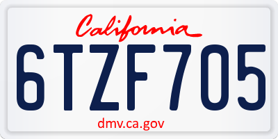 CA license plate 6TZF705