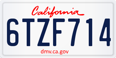 CA license plate 6TZF714
