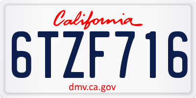 CA license plate 6TZF716