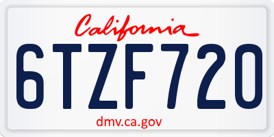 CA license plate 6TZF720