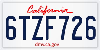 CA license plate 6TZF726