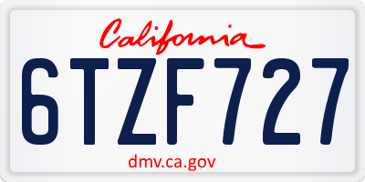 CA license plate 6TZF727