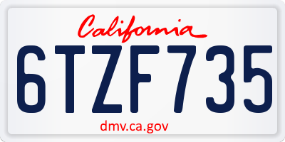 CA license plate 6TZF735