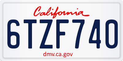CA license plate 6TZF740