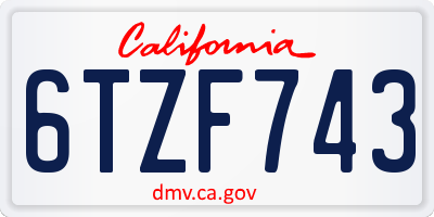 CA license plate 6TZF743