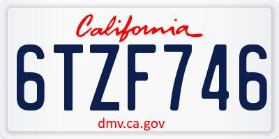 CA license plate 6TZF746