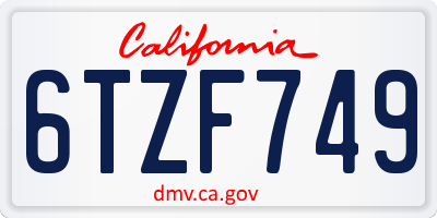CA license plate 6TZF749