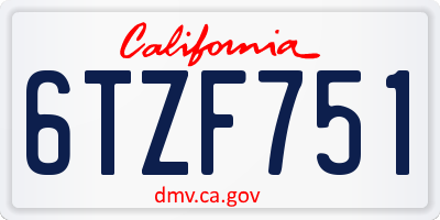 CA license plate 6TZF751
